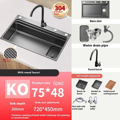 Stainless steel Kitchen Sink Thick Embossed Large Single Slot vegetable washbasin Dishwashing Sink Undermount Basin