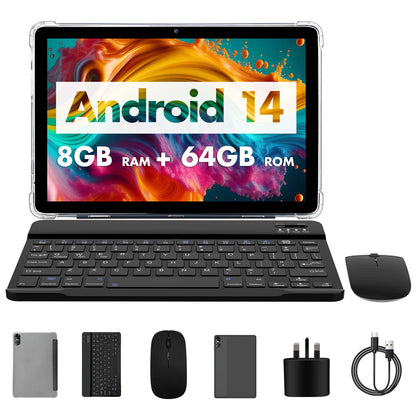 10.1" Android Tablet with Octa-core Processor 8GB(4+4GB Virtual) RAM 64GB ROM HD IPS Touchscreen, Wi-Fi 6, BT 5.0, Dual Camera.