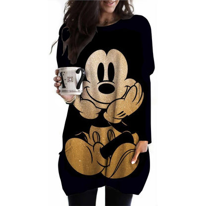 Frauen Frühling und Herbst Neue S-3XL Große T-shirt Einfarbig Lange Hülse Lose Disney der Mickey Maus Casual Harajuku Taille t-sh.