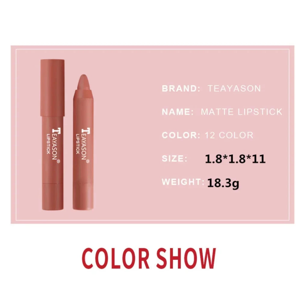 TEAYASON Nude Velvet Matte Lipstick Long Lasting Moisturizing Lip Crayon High Pigment Rotate Lipsticks Pen Woman Cosmetics.