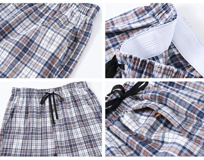 3Pcs Men's 100% Cotton Plaid Pajama Sleeping Pants, Long Plaid Print Sleepwear Pajama Pants with Elastic Waist Homewear