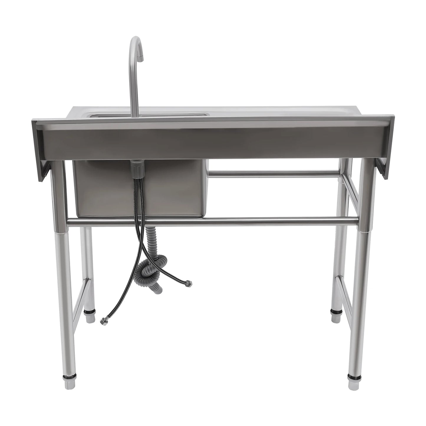 Küchenspüle mit 201 Stauraum, Edelstahlspüle mit Waschbecken, 100 x 60 x 93 cm, freistehendes kommerzielles Küchenspüle aus Edelstahl