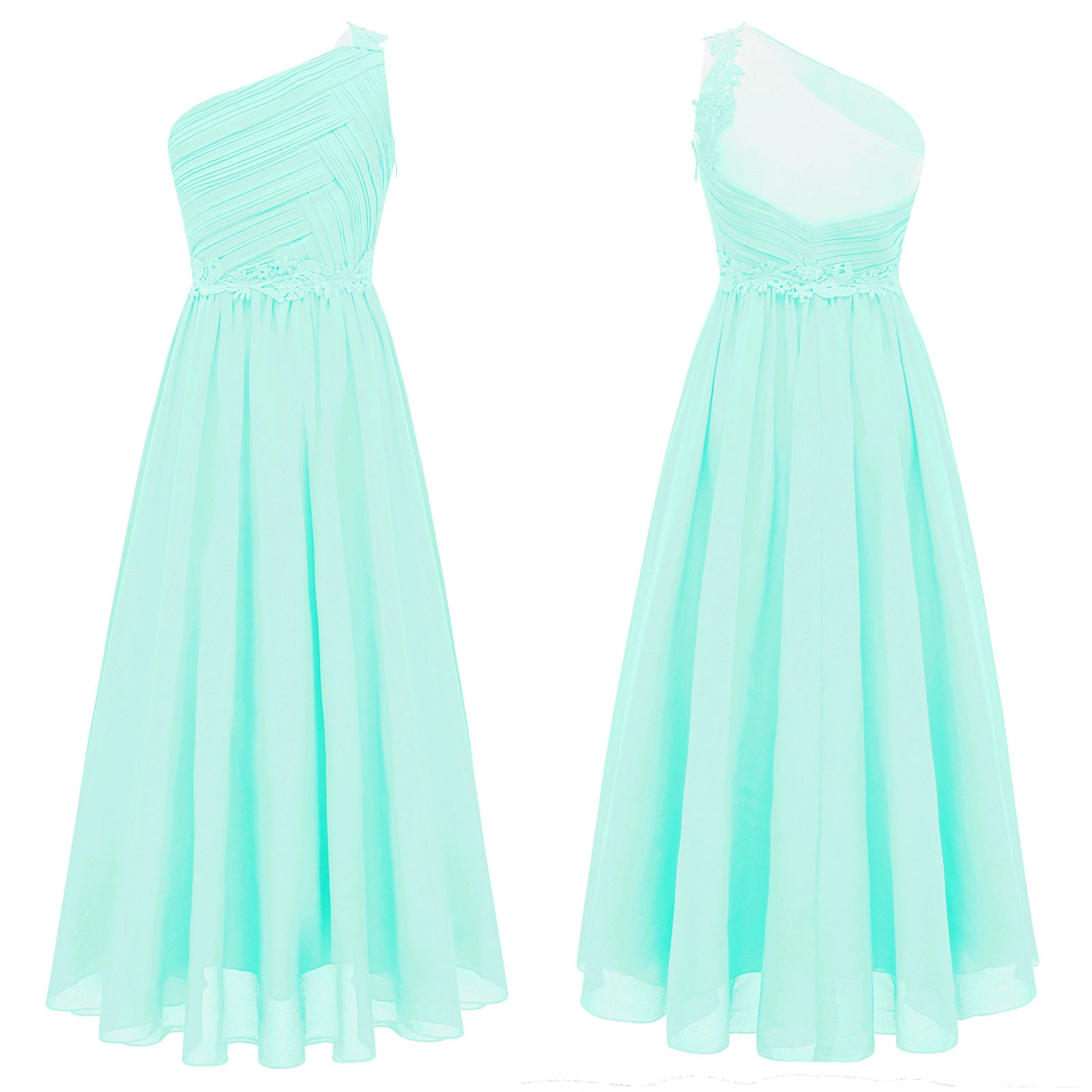 Mädchen Hochzeit Brautjungfer Kleid One Shoulder Elegante Guipure-Spitze Geraffte Chiffon Maxi Party Kleider Geburtstag Abend Abendkleid.