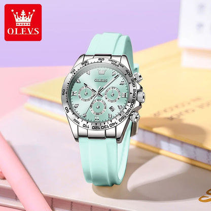 OLEVS Top Luxury Elegant Watch for Women Waterproof Luminous Ladies Watch Light Blue Silicone Strap Quartz Women's Watches Reloj.
