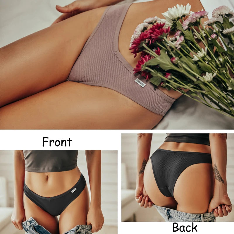 FINETOO 3/5Pcs Cotton Brazilian Panties Women's Panties Sexy V Waist T-Back Underwear Female Soft Underpants Lady Bikini Lingeri.