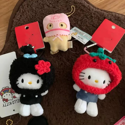 Cartoon and Anime Plush Fruits and Vegetables Series Cute Kittys Cat Plushes Keychain Pendants Girls' Backpack Accessories.