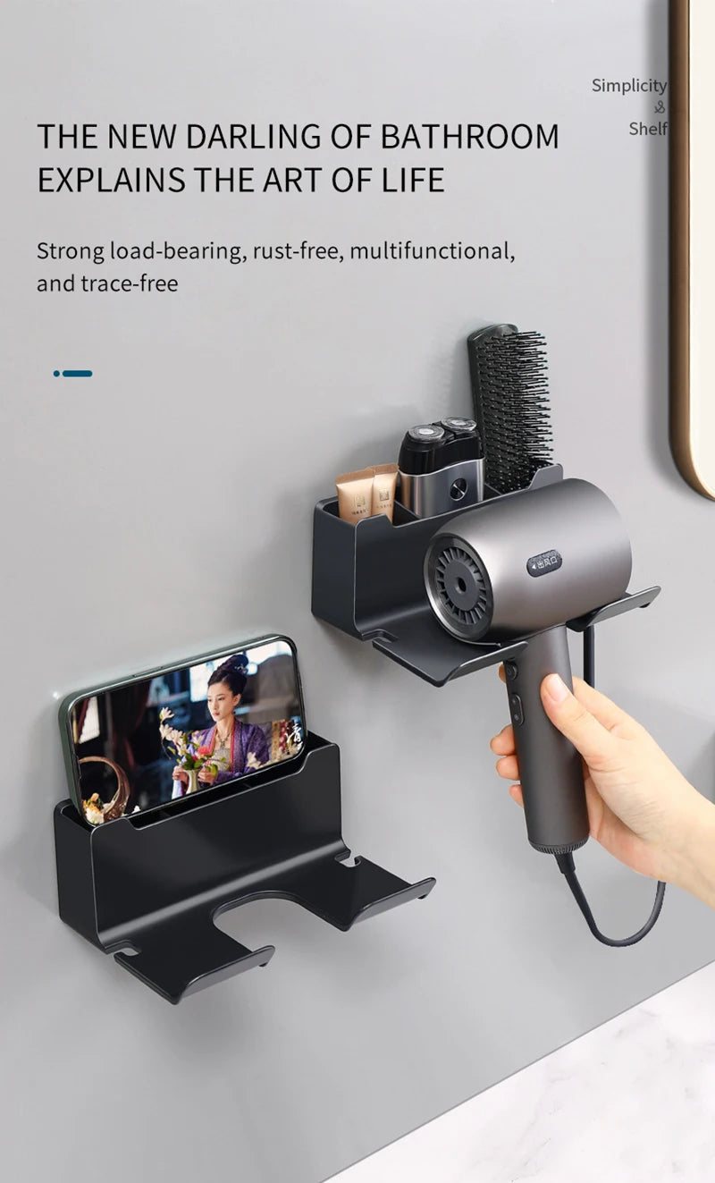Haartrockner-Halter, Wandmontage, Wandtrockner-Wiege, weiß, schwarz, grau, Haartrockner, Föhn-Organizer für Badezimmer, Badezimmer, Regale