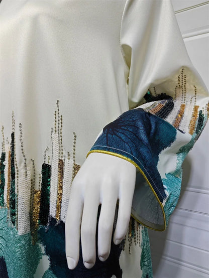 Siskakia Arab Saudi Printing Sequins Long Dresses Galabia Muslim Eid Women Abayas Islam Clothing Turkish African Kebaya 2024 New