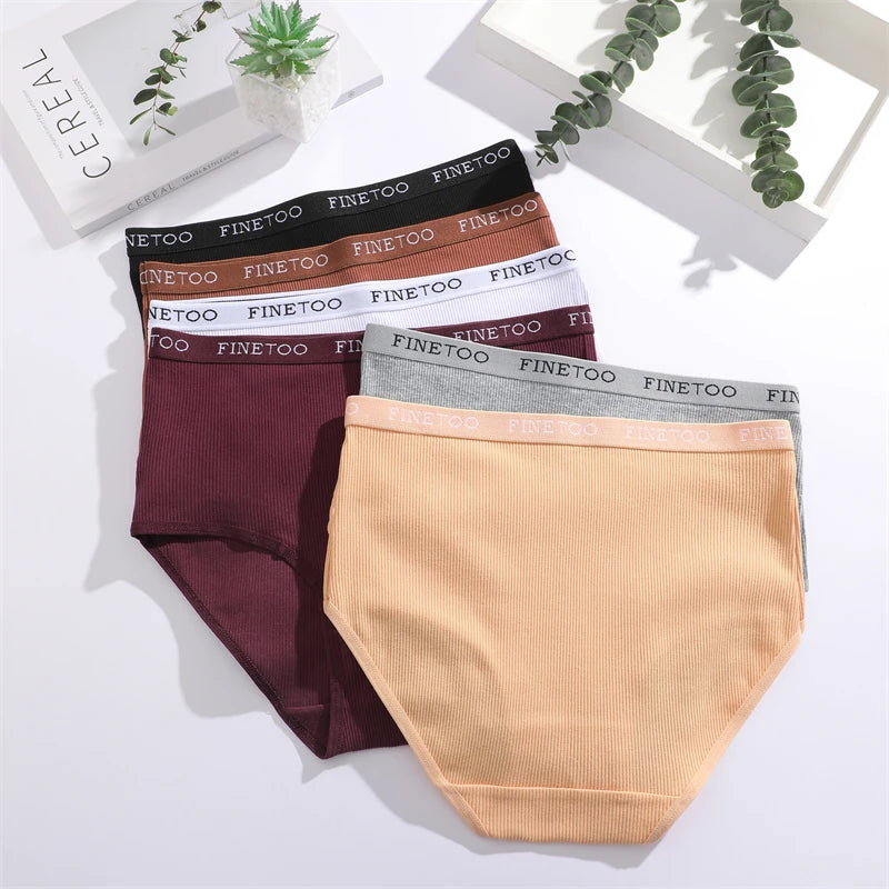4Pcs/Set Women's Ribbed Striped Cotton Briefs Plus Size Panties Lady High Waist Breathable Underwear Solid Lingerie Shorts S-XXL
