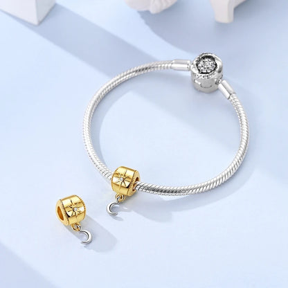 Gold Series DIY Charms Bead Original 925 Sterling Silver Inlaid Zirconium Sun Leopard Pendants Fit Bracelet Jewelry Gift Marking