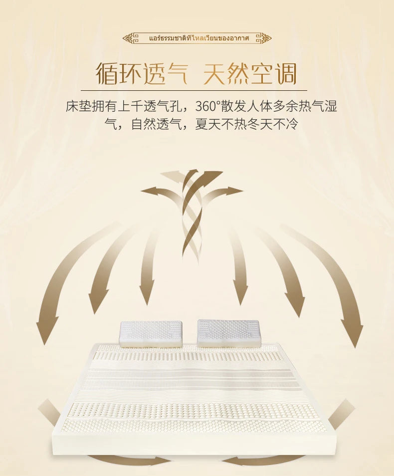 High-End-Latex-Quellen-Flüssigkeitsmatratzenoberteil, 100 % Naturlatex, faltbar, langsame Rückfederung, Thiland-Matten mit anpassbarem Baumwollbezug