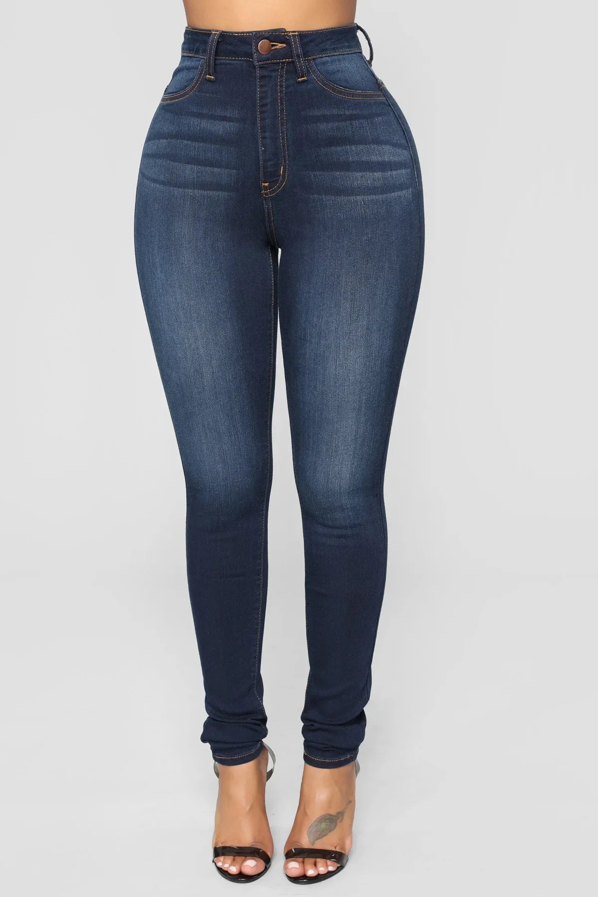 Women High Waist Stretch Hip Lift Denim Skinny Pants Jeans Full Length Sexy Slim Bleachded Solid Color Pants.