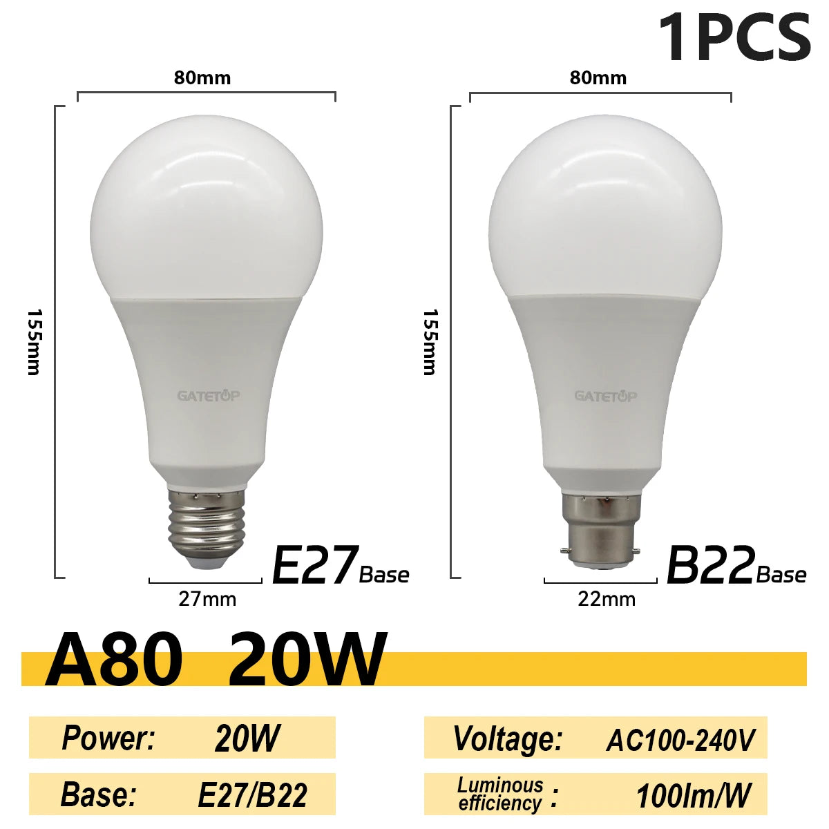 1/10PCS Energiesparlampe E27 B22 Lampen A60 A80 AC220V 230V 110V LED-Licht 20W 18W 24W für Home Derection Wohnzimmerbeleuchtung