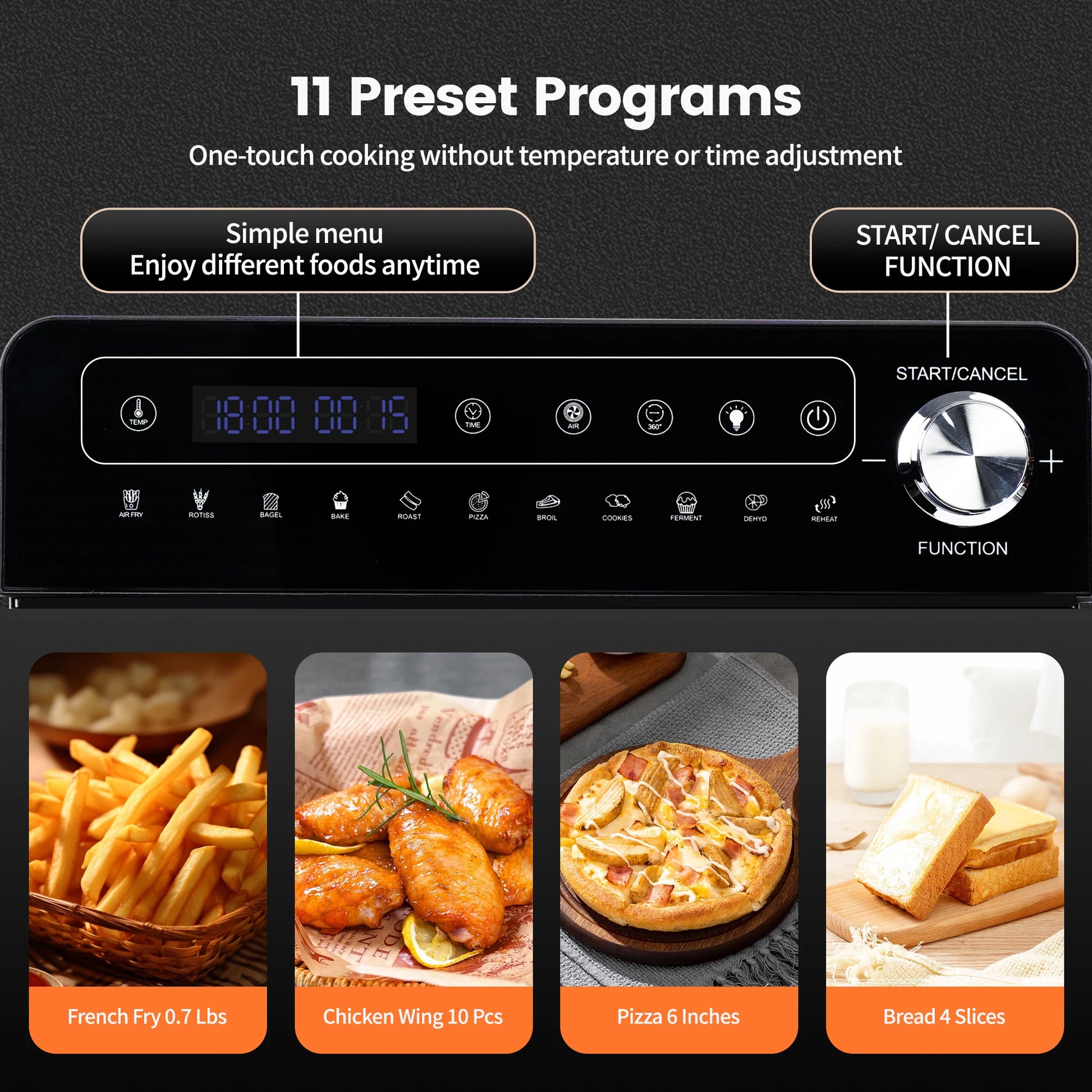 Hot Air Fryer 14L XXL Airfryer Mini Oven 1800W with 11 Programmes LED Screen, 5 Accessories Including Rotisserie and Recipe Book.