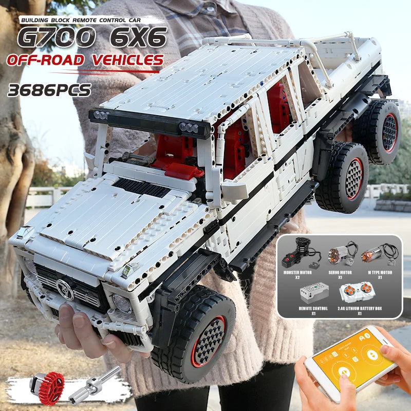 MOULD KING 13061 Technical Car Toys The APP&RC Motorized G63 6X6 Off-Road SUV Car Model Assembly Building Blocks Bricks Kid Gift.