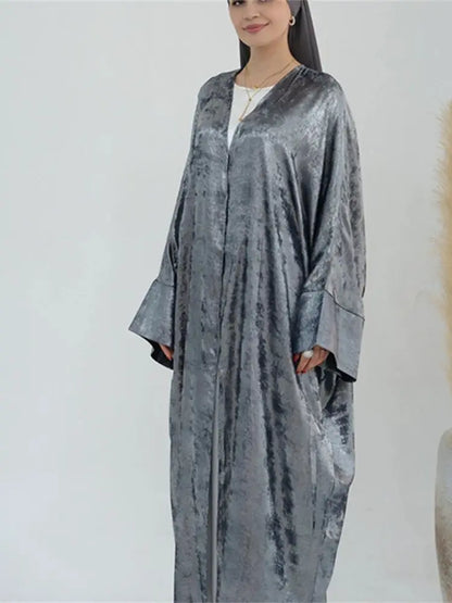 Ramadan Shiny Satin Open Kimono Abaya Dubai Luxury 2025 Muslim Kaftan Dress Abayas For Women Islam Clothing Robe Femme Musulmane