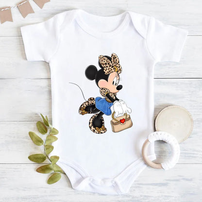 Niedliche Leopard Minnie Maus Disney Newbron Bodys Baby Kleidung Sommer Kurzarm Baumwolle Minnie Kawaii Stram pler Overall.