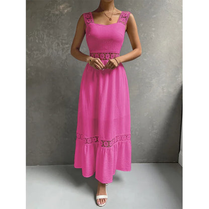 Weiße Lange Kleid Frauen Sommer Sexy Sleeveless Backless Maxi Kleider Damen Elegante Hohle Heraus Spitze Kleid Boho Sommerkleid Vestidos