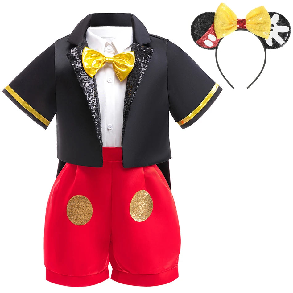 Disney Minnie Mouse Mädchen Polka Dot Schleife Prinzessin Kleid Jungen Kinder Mickey Mouse Halloween Karneval Party Performance Kleidung Anzug