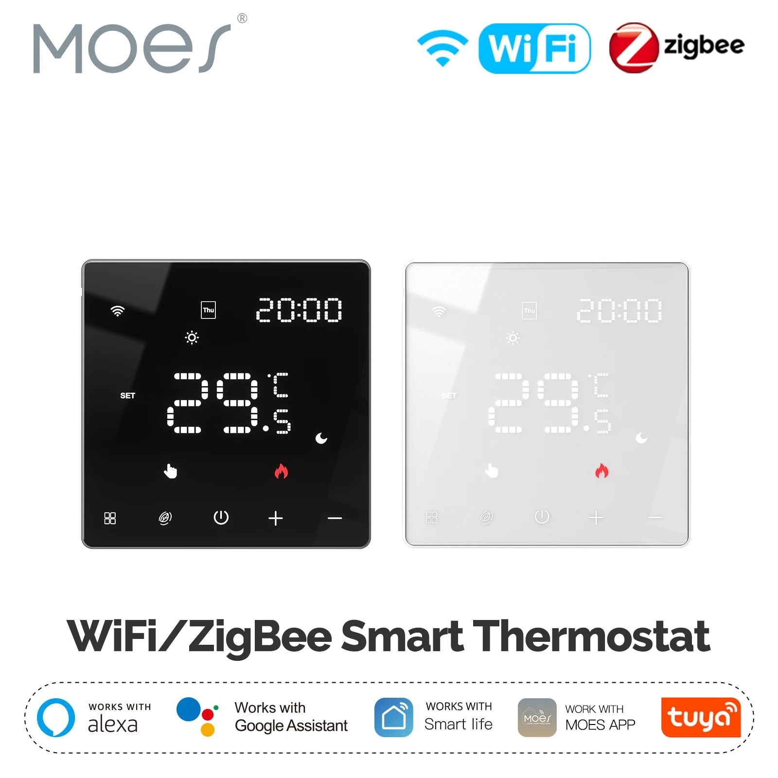 MOES Tuya ZigBee WiFi Smart Thermostat Programmable Temperature Controller for Water Boiler Electric Heating Alexa Google Home.