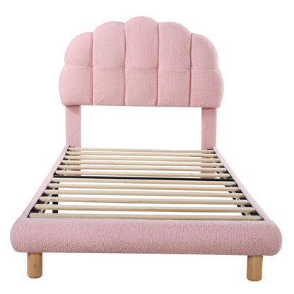 Modernes 90x200cm Einzelbett, Kinderbett, Jugendbett, Polsterbett, Holzgittergrill, Fleeceimitation, Weiß und Rosa