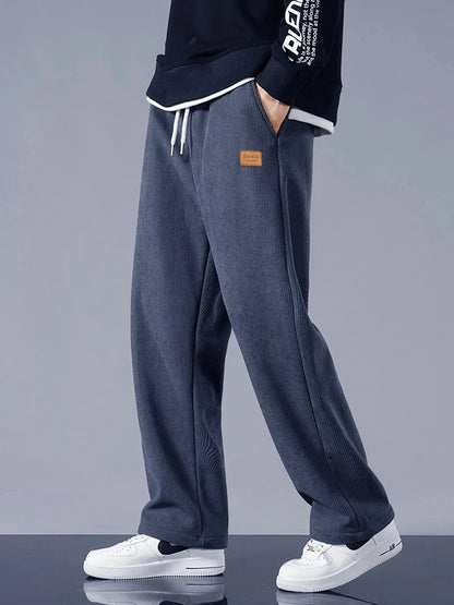 Winter Thick Warm Corduroy Sweatpants Men Fleece Liner Drawstring Straight Loose Track Pants Male Casual Fleece Thermal Trousers.
