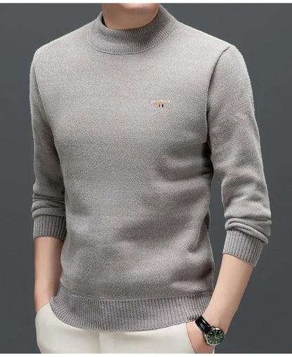 Luxury high-end round neck sweater men's winter trend brand embroidered Korean version casual plush warm thick knitted pullover