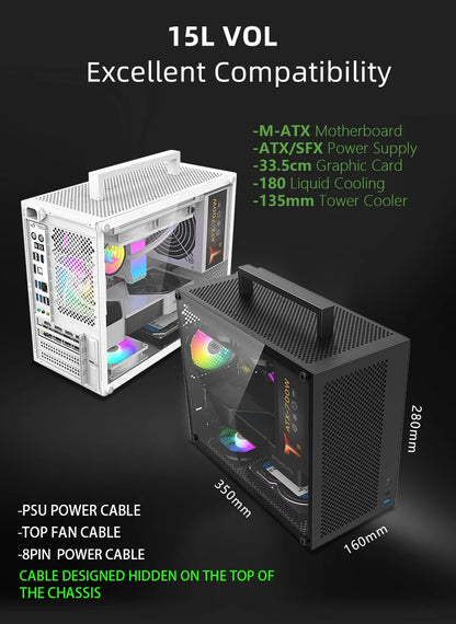 METALFISH S5 MAX Computer Case Gaming PC Chassis Support MATX/ITX 24.5*24.5cm SFX/ATX PSU 135 Mid Tower /180 WaterCooling Cooler.