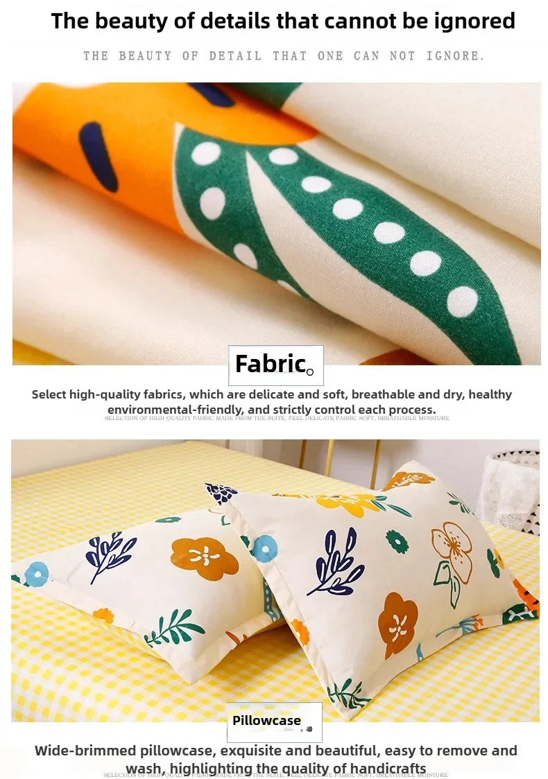 New Comfortable Soft Skin-friendly Cotton Aloe Vera Cotton Four-piece Set Active Cotton Bedding Sheet Quilt Cover.