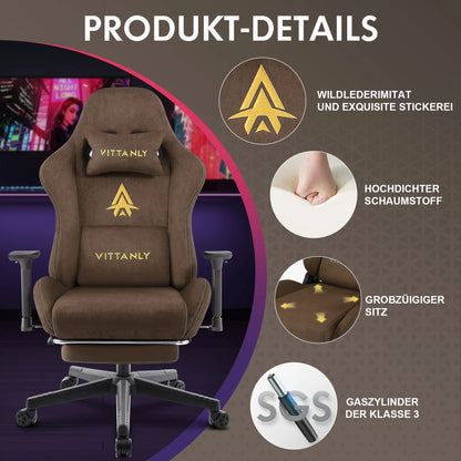 HAPIHAPPY Modischer Gaming-Stuhl, echter Computer-Bürostuhl mit Taschenfederkissen, Armlehnen und Fußstütze, Spielstuhl