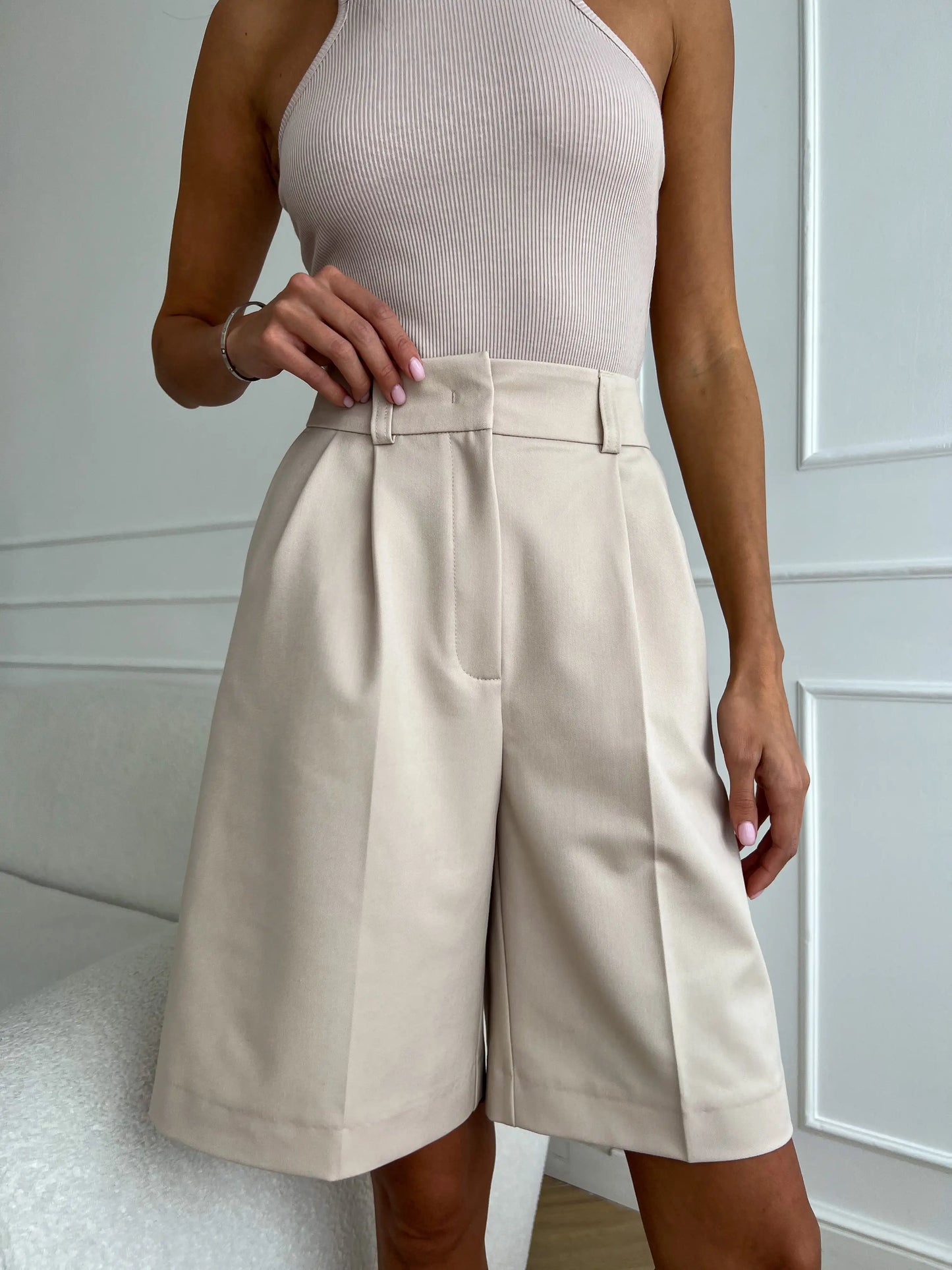 Bornladies Summer New High Waist Shorts for Women Casual Loose Wide Leg Solid Shorts Female Short Pants Y2k Booty Shorts.