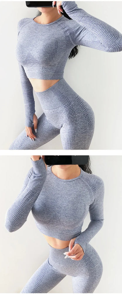 Seamless Yoga Shirt Women Fitness Long Sleeve Crop Top Workout Tops Gym Clothes Sportswear Running T-shirts.