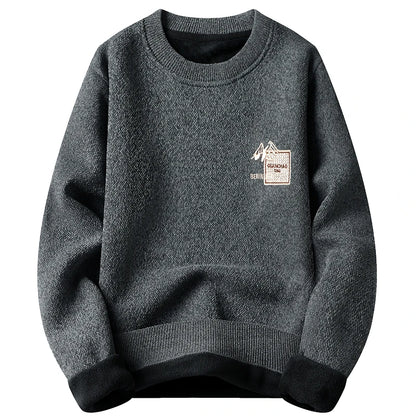 Autumn Winter Fashion Sweater Men's Round Neck Pullovers Fleece Thick Warm Jumpers Pattern Patchworked Men's Clothes