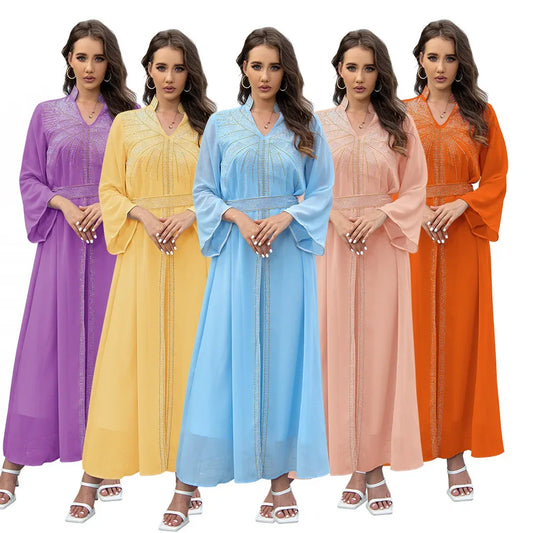 Arabische Robe Mode Nahen Osten Muslimischen Kaftan Dubai Hot Fix Diamant Party Abendkleider für Frauen Kerb Stehkragen Vestidos.