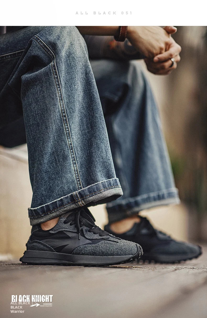 Maden Frühling Vintage Dickbesohlte Patchwork Schwarze Sneakers Lässige atmungsaktive Joggingschuhe Low-Top-Schnürschuhe Sportliche Sommerschuhe.