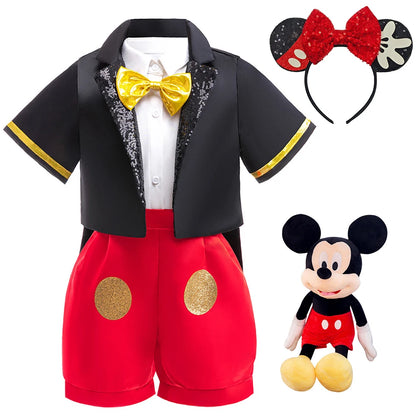 Disney Minnie Mouse Mädchen Polka Dot Schleife Prinzessin Kleid Jungen Kinder Mickey Mouse Halloween Karneval Party Performance Kleidung Anzug