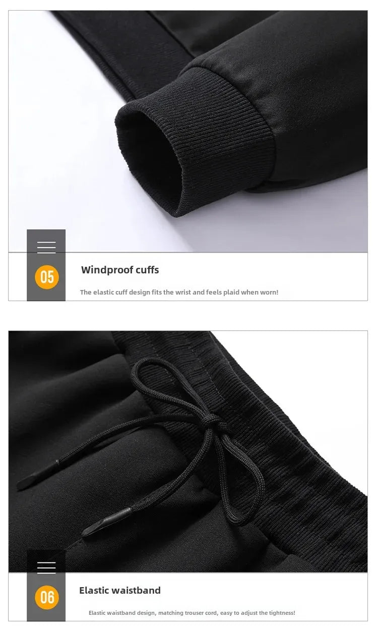 New Casual Men's Sport Suit Striped Ankle-Length Cotton Stand Collar Jacket With Three Buttonts Slim Fit Pants 2-Piece Set