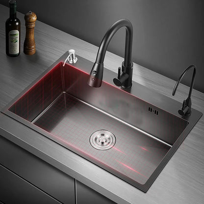 Stainless Steel Sink Kitchen Single Bowl Sink 50 x 45 cm Matte Black with Pipe & Soap Dispenser