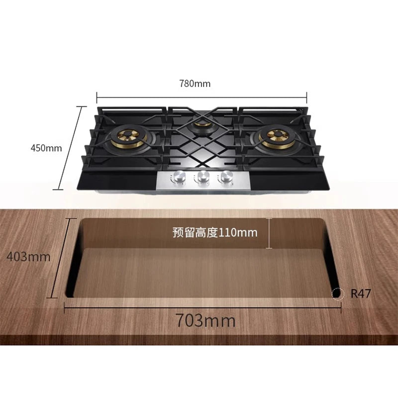 JYZ/T-733-PCB Gas Stove Three Eyes Stove Household Desk Embedded Dual-use Double Stove Natural Gas Liquefied Gas Stove.