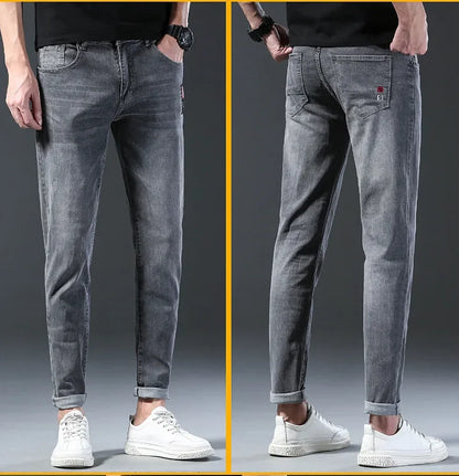 Frühling Herbst Xintang Denim Jeans Herren Slim Fit Casual Trendy Modische Alltagskleidung Blau Gerade Bein Hosen Elastische Taille