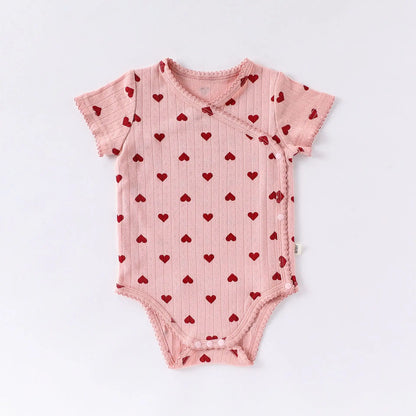 0-24M Baumwolle Baby Mädchen Strampler Herz Druck Nette Prinzessin Body Sommer Neugeborenen Kind Baby Kleidung Kurzarm outfit
