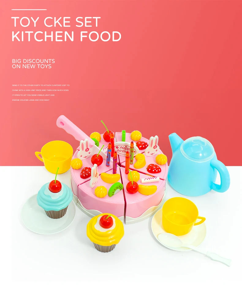 Girl Toy Cake DIY Minature Food Simulation Pretend Play Kitchen Set Tea Kid Cut Game Education Children Toys For 3 Year Birthday.