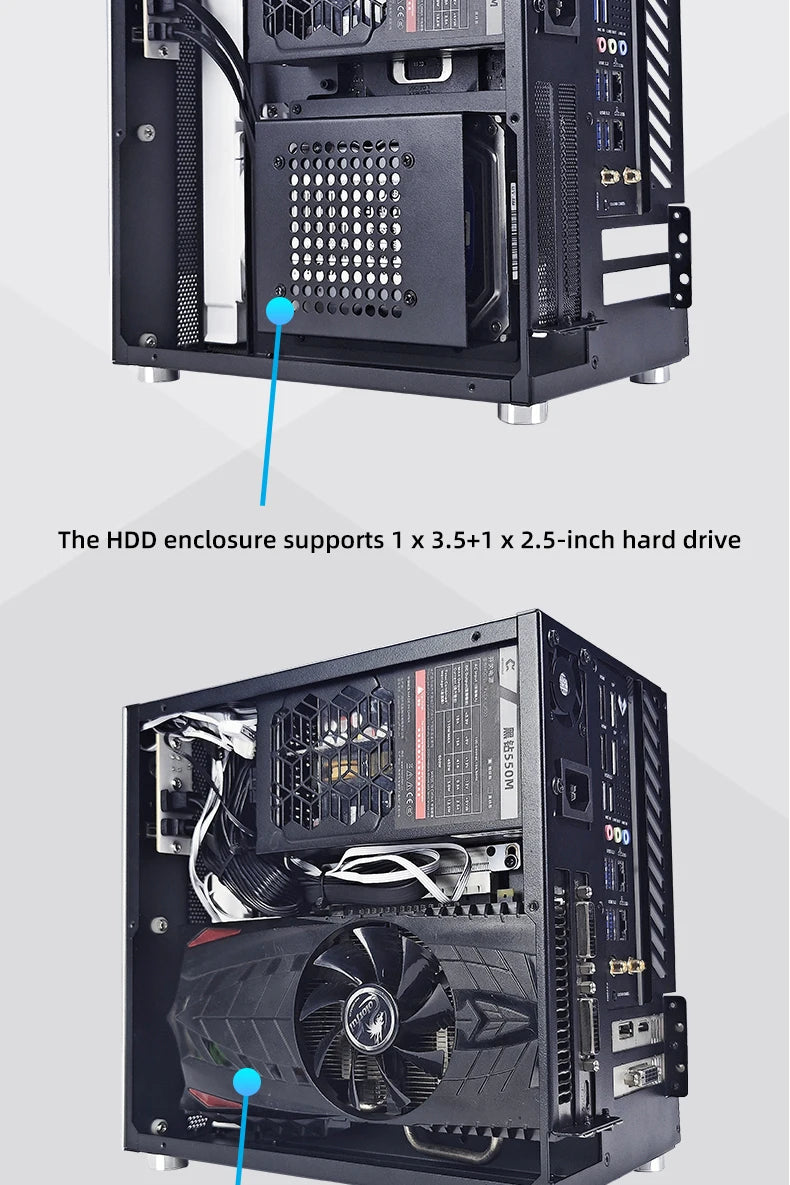 METALFISH T20 Mini ITX Case 9L Gaming Computer White Chassis Compact PC Support Flex PSU/100mm Cooler/180Liquid Cooler/240mm GPU.
