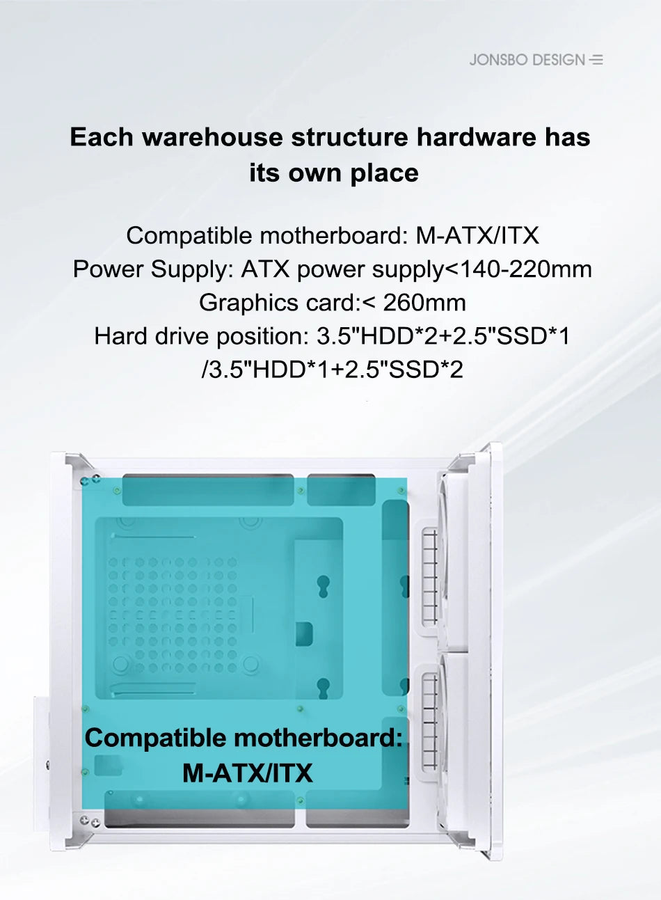 Jonsbo V12 Hyperbolic Glass PC Case MATX ITX Computer Case Seaview Room Desktop Case Mini Side Transparent Chassis 12cm Case Fan.