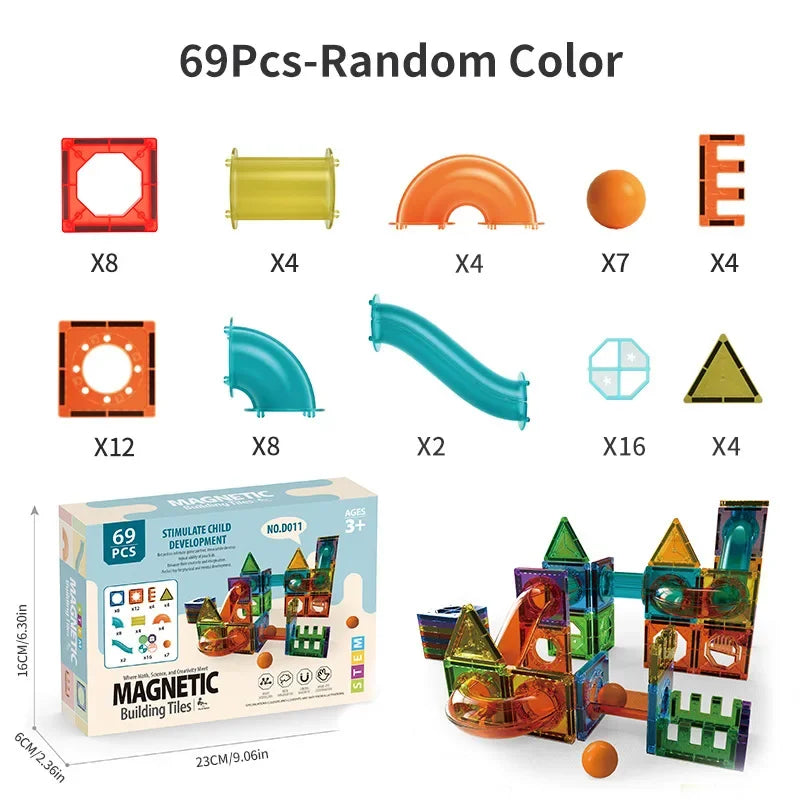 Light magnetic tiles building blocks for kids, 3D clear educational building toys, magnetic marble running building block toys.