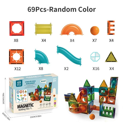 Light magnetic tiles building blocks for kids, 3D clear educational building toys, magnetic marble running building block toys.