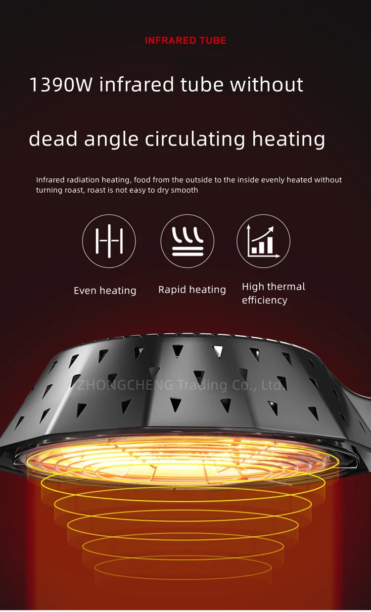 Household 220v 1390w Bbq Oven Indoor Electric Baking Tray Home Smoke-free Non-stick Barbecue Machine Automatically Rotating Baki.