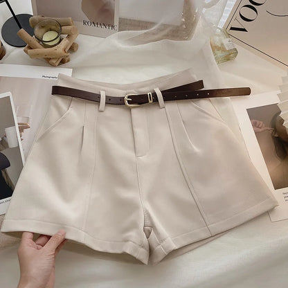 Casual Women A-Line Shorts Fashion Office Lady Commute Vintage Solid High Waist Short Pants Casual Streetwear Summer Trousers