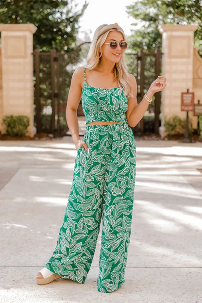 Women's Fashion Print Halter Sexy Short Top + Wide Leg Pant Suit Summer Casual Simple Sweet About Elegant Female Pant 2piece Set