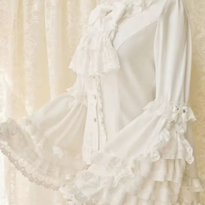 Japanese Medieval Victorian Vintage Lolita Shirts Women Sweet Flare Long Sleeves Slim Y2k Tops Female Gothic  Blusas Blouses.